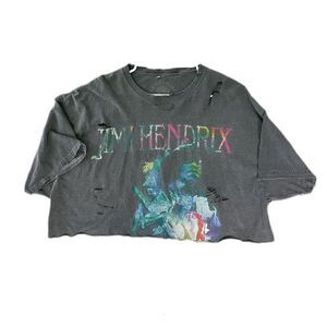 Jimi Hendrix Cropped Top SZ Large Psychedelic Distressed Custom Cut Grunge Rock